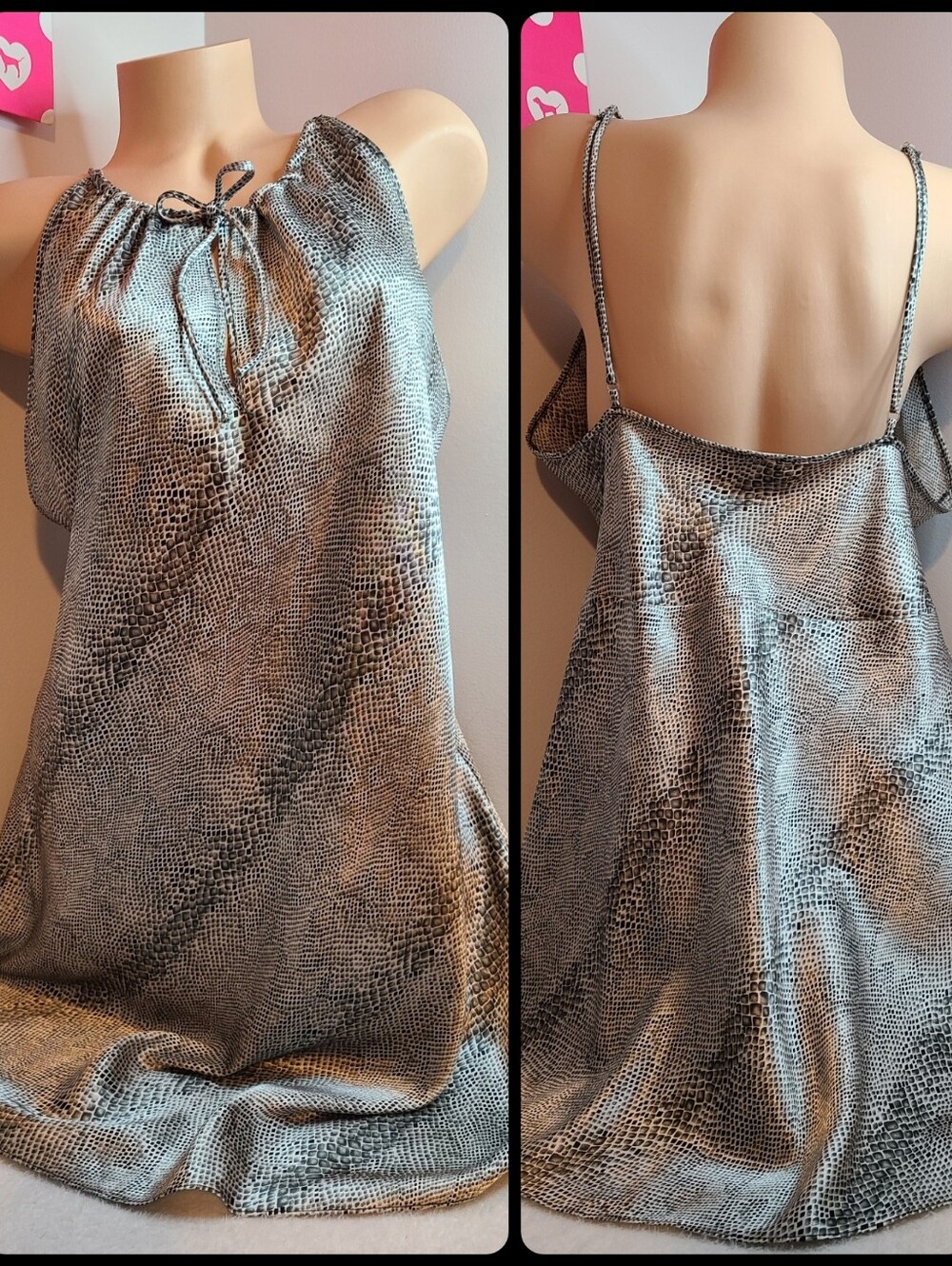 VTG Delicates Silky Satin High Halter Neck Babydoll Chemise Size M
